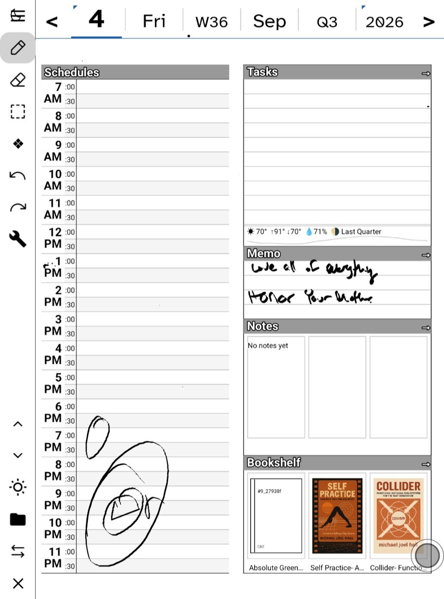 The day page on an e-ink phone