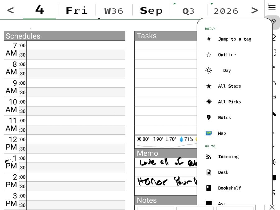 The day's folder menu on a Boox