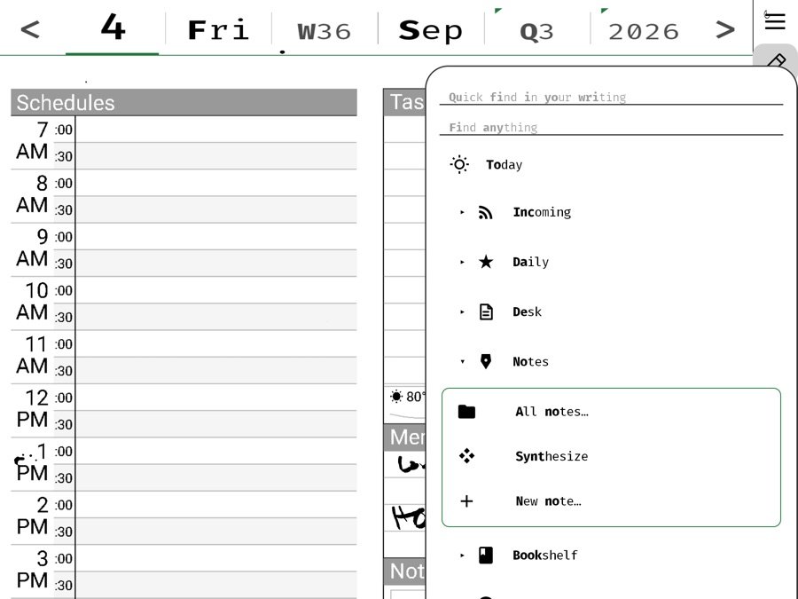 The Notes folder in the Hub on a Boox