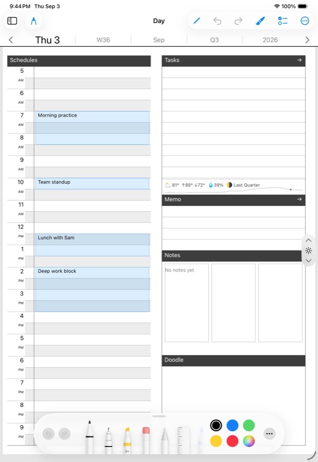 The same day page on an iPad