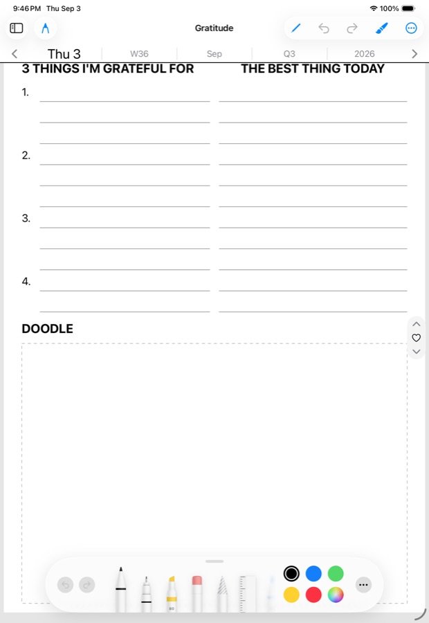 The gratitude page on the iPad