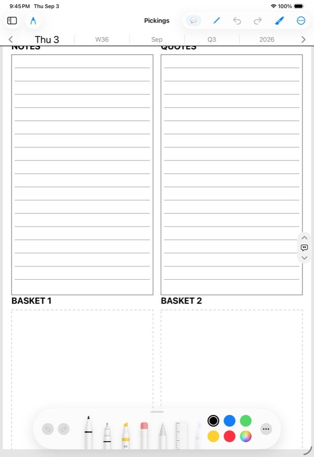 A Pickings board on the iPad