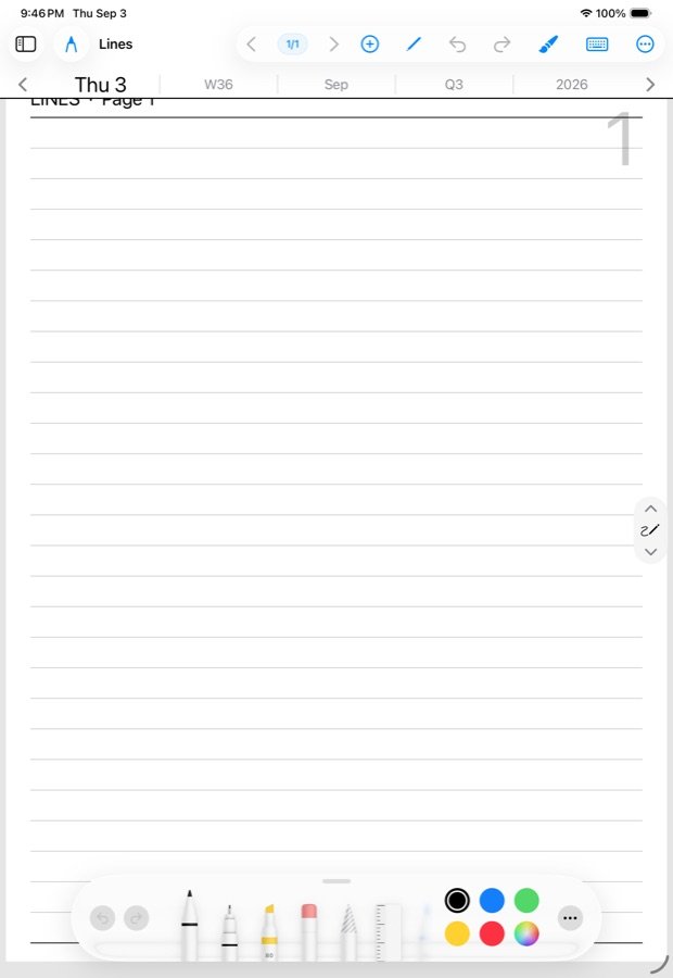A lined page on the iPad