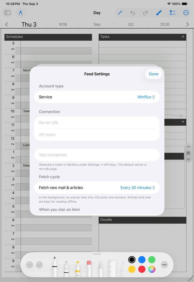 Feed settings on the iPad