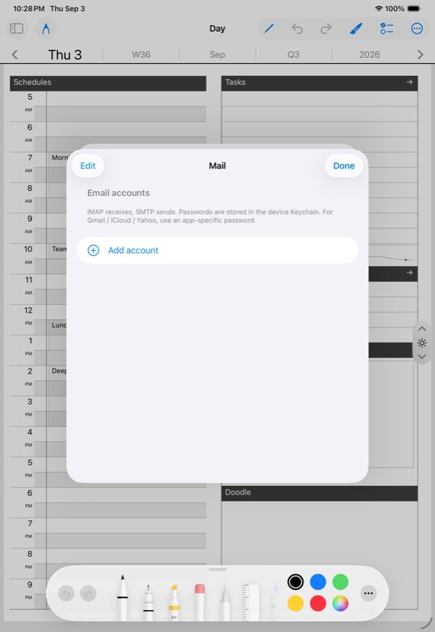 Mail settings on the iPad